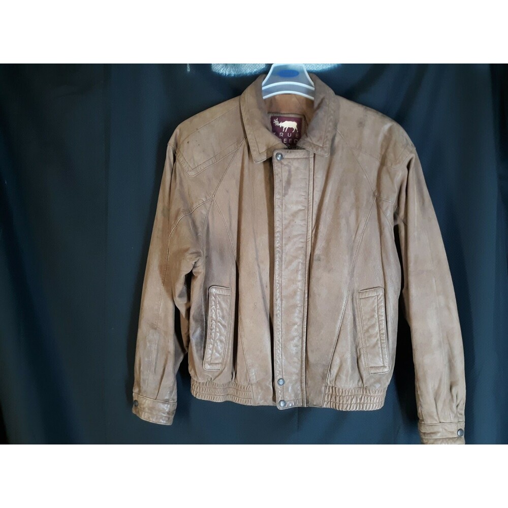 Vintage True Breed Brown Leather Bomber Jacket Size M